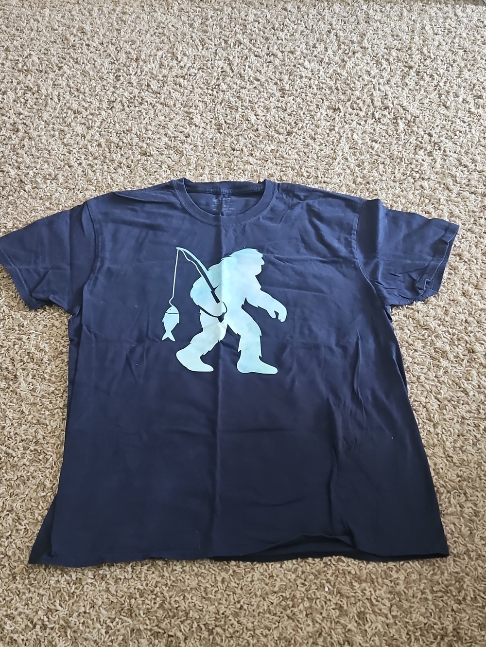 Graphic Sasquatch Fishing Tee in Navy and Light Blue